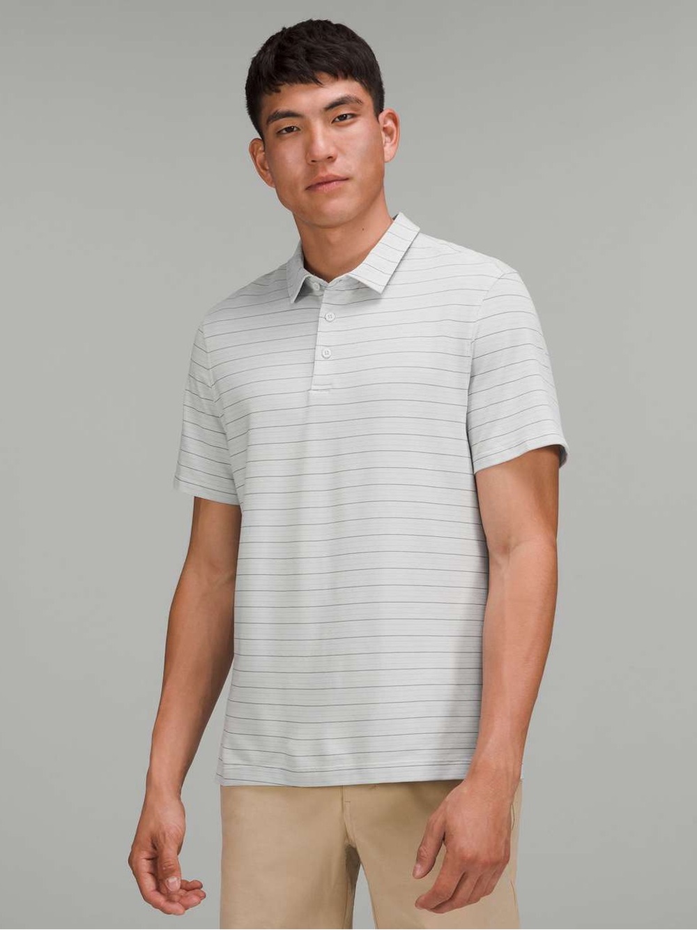 Lululemon Evolution Short Sleeve Polo Shirt, Stripe Vapor Graphite Grey XXL